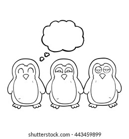 freehand drawn thought bubble cartoon christmas robins holding hands