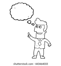 freehand drawn thought bubble cartoon businessman pointing