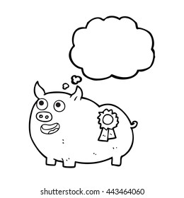 freehand drawn thought bubble cartoon prize winning pig