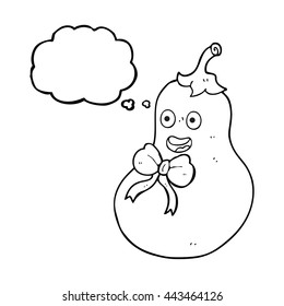 Cartoon-Aubergine mit freehand gezeichneter Gedankenblase