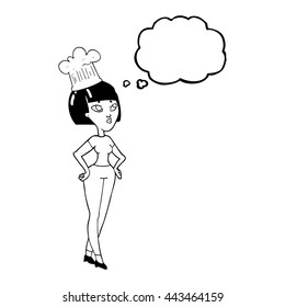 freehand drawn thought bubble cartoon female chef