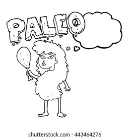 freehand drawn thought bubble cartoon woman on paleo diet