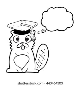 freehand drawn thought bubble cartoon beaver graduate