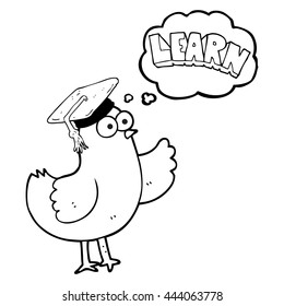 freehand drawn thought bubble cartoon bird with learn text