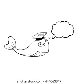freehand drawn thought bubble cartoon whale graduate