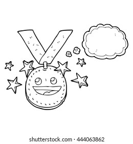 freehand drawn thought bubble cartoon happy sports medal