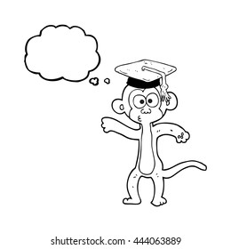 freehand drawn thought bubble cartoon graduate monkey