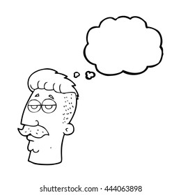 caricatura de burbuja de pensamiento dibujada a mano libre hombre con corte de pelo hipster