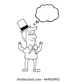 caricatura de burbuja de pensamiento dibujada a mano libre celebrando al hombre