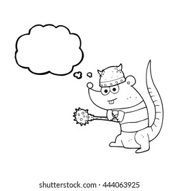 freehand drawn thought bubble cartoon rat warrior