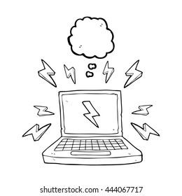freehand drawn thought bubble cartoon laptop computer