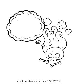 cráneo y huesos de caricatura de burbuja de pensamiento dibujado a mano libre