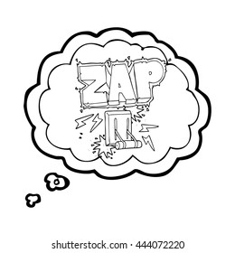 zapping de interruptor eléctrico de dibujos animados de burbuja de pensamiento dibujado a mano libre