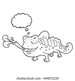 freehand drawn thought bubble cartoon chameleon