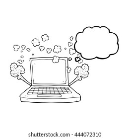error de la computadora portátil de dibujos animados de burbuja de pensamiento dibujado a mano libre