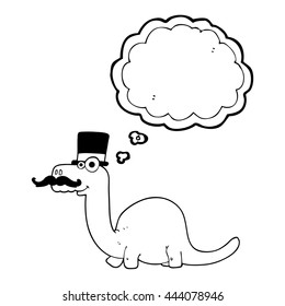 freehand drawn thought bubble cartoon posh dinosaur