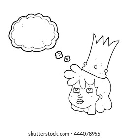 freehand drawn thought bubble cartoon queen with crown