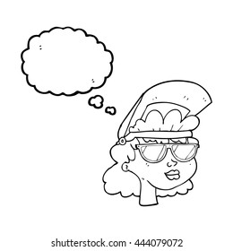 Freehand gezeichnete Cartoon-Dame mit Schweißmaske und Brille