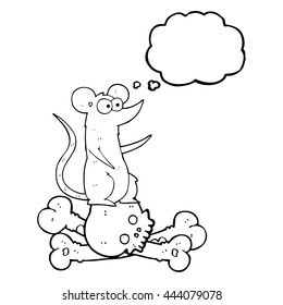 freehand drawn thought bubble cartoon rat on bones
