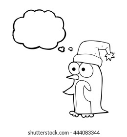 freehand drawn thought bubble cartoon christmas penguin