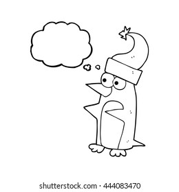 dibujo a mano libre pensamiento burbuja caricatura navidad pingüino