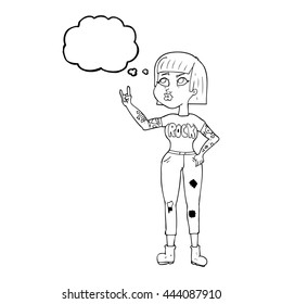 freehand drawn thought bubble cartoon rock girl