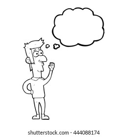 freehand drawn thought bubble cartoon man waving