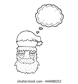 freehand drawn thought bubble cartoon tired santa claus face