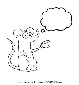 freehand drawn thought bubble cartoon mouse with coffee cup