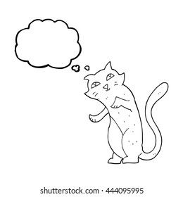 freehand drawn thought bubble cartoon cat