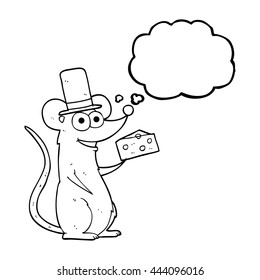 freehand drawn thought bubble cartoon mouse with cheese