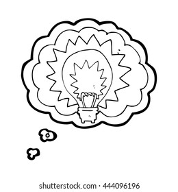 freehand drawn thought bubble cartoon light bulb shining