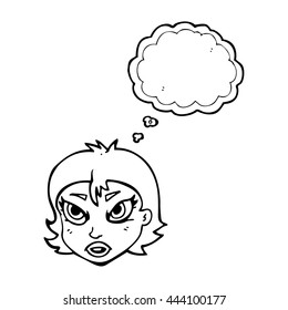 freehand drawn thought bubble cartoon angry female face