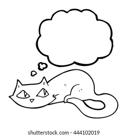 freehand drawn thought bubble cartoon cat