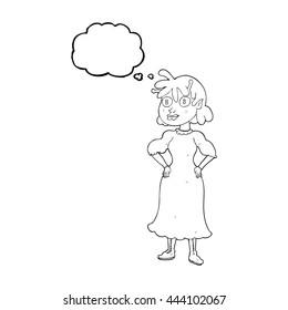 freehand drawn thought bubble cartoon alien woman