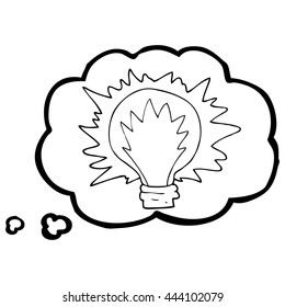 bombilla de dibujos animados de burbuja de pensamiento dibujada a mano libre
