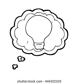 freehand drawn thought bubble cartoon light bulb