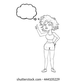 freehand drawn thought bubble cartoon tired gym woman