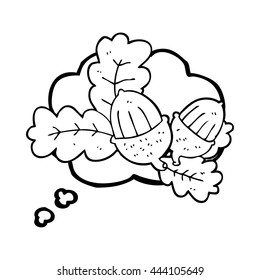 freehand drawn thought bubble cartoon acorns and leaves