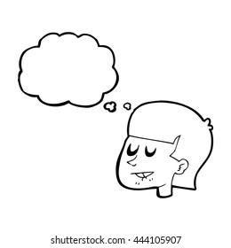 freehand drawn thought bubble cartoon man biting lip