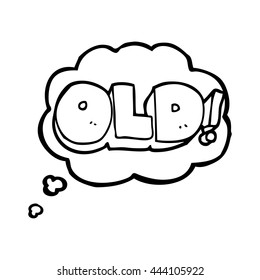 palabra de dibujos animados de burbuja de pensamiento de libre mano vieja