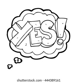 Cartoon ja-Symbol für freehand gezeichnete Denkblase