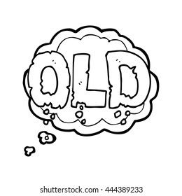 palabra de dibujos animados de burbuja de pensamiento de libre mano vieja