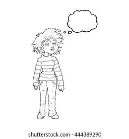 freehand drawn thought bubble cartoon chilled out girl