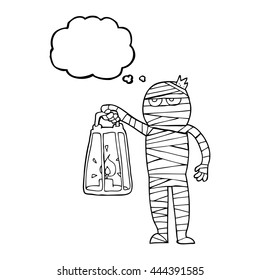 freehand drawn thought bubble cartoon mummy