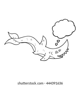 Cartoon-Hai mit freehand gezeichnetem Gedankenblasen