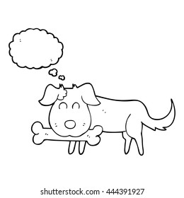 freehand drawn thought bubble cartoon dog with bone