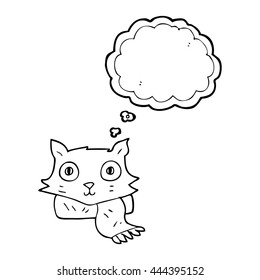 freehand drawn thought bubble cartoon cat wearing scarf
