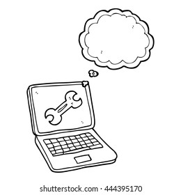 freehand drawn thought bubble cartoon laptop computer with fix screen