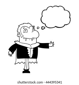 Cartoon-Vampir mit freehand gezeichneter Gedankenblase